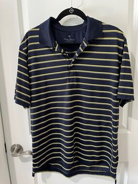 Palm Beach Polo Men’s Navy and Yellow Striped Performance Polo